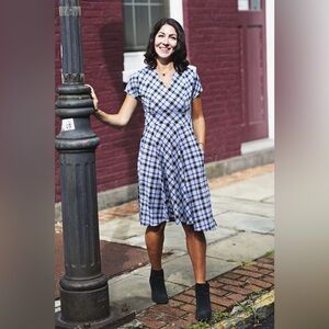 Karina Cece Dress - Navy & Gray Plaid with Pockets